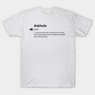 Funny vegan definition : askhole - Women Men Kids Sticker T-Shirt